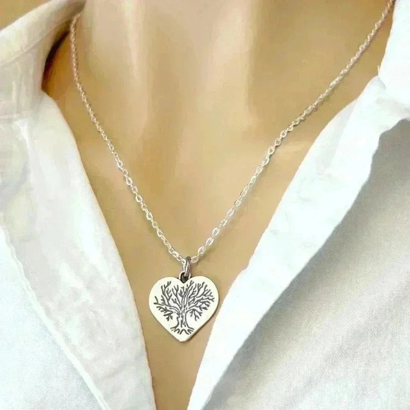 umbrellalaboratory Jewelry - Tree of life heart necklace silver hippy jewelry for women
